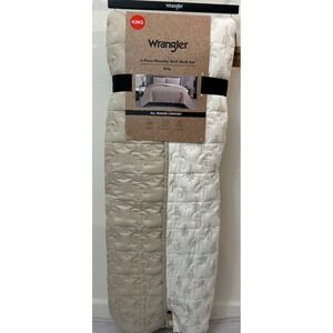 Wrangler King 3-Piece Novelty Stitch Quilt Set Tan Cactus Western Reversible NEW